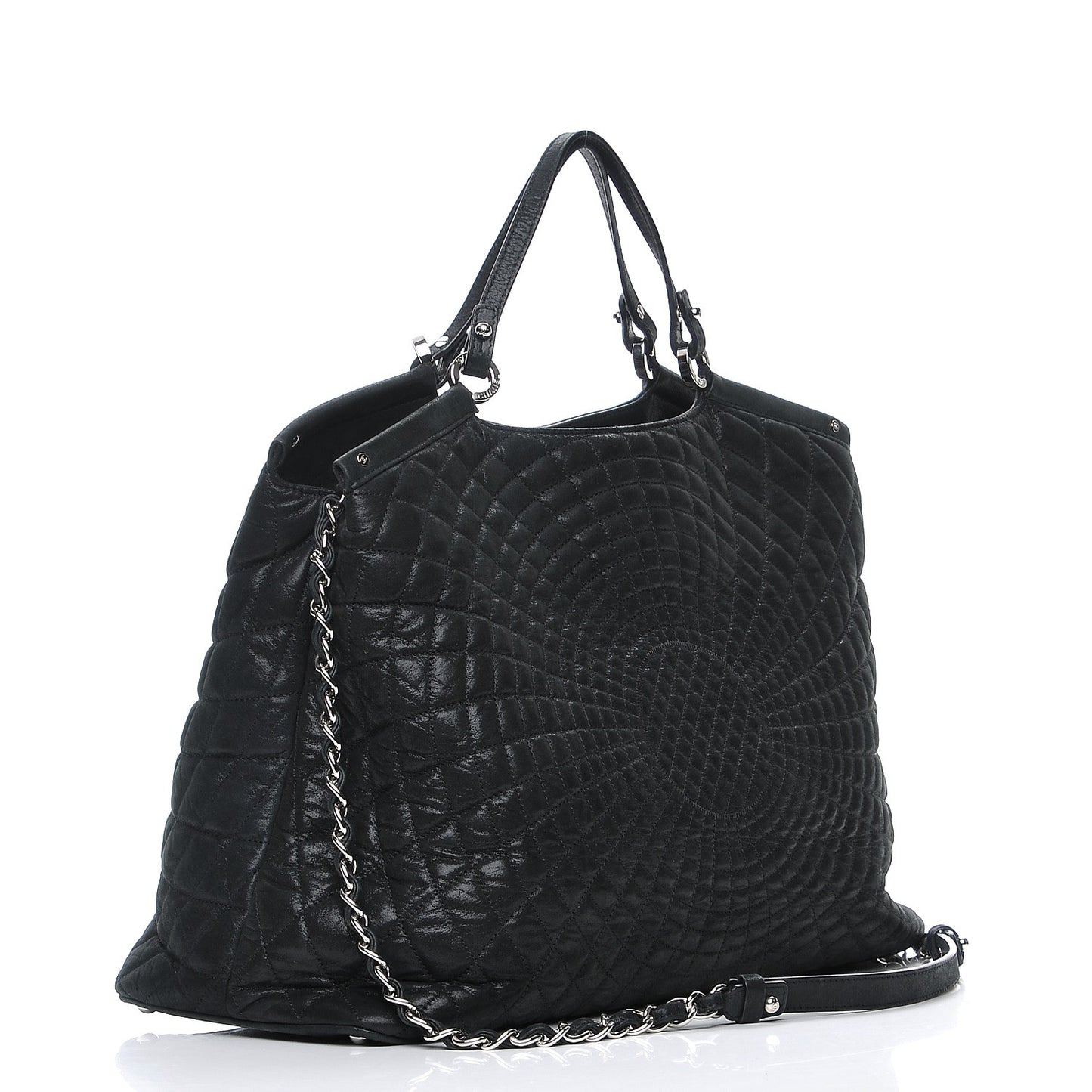 Iridescent Calfskin Large Sea Hit Tote Black