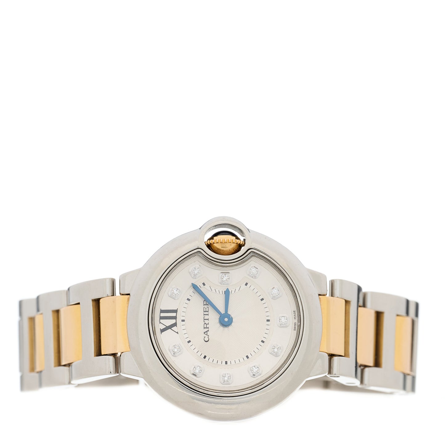 Stainless Steel 18K Yellow Gold Diamond 28mm Ballon Bleu De Cartier Quartz Watch
