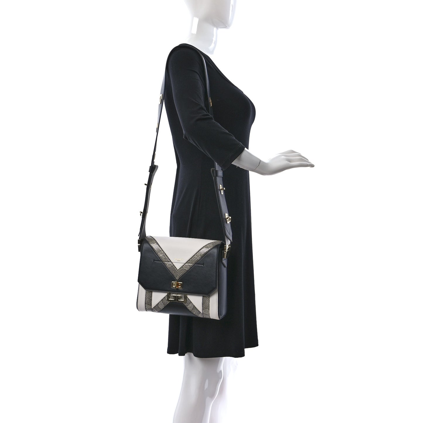 Calfskin Snake Embossed Medium Eden Black White