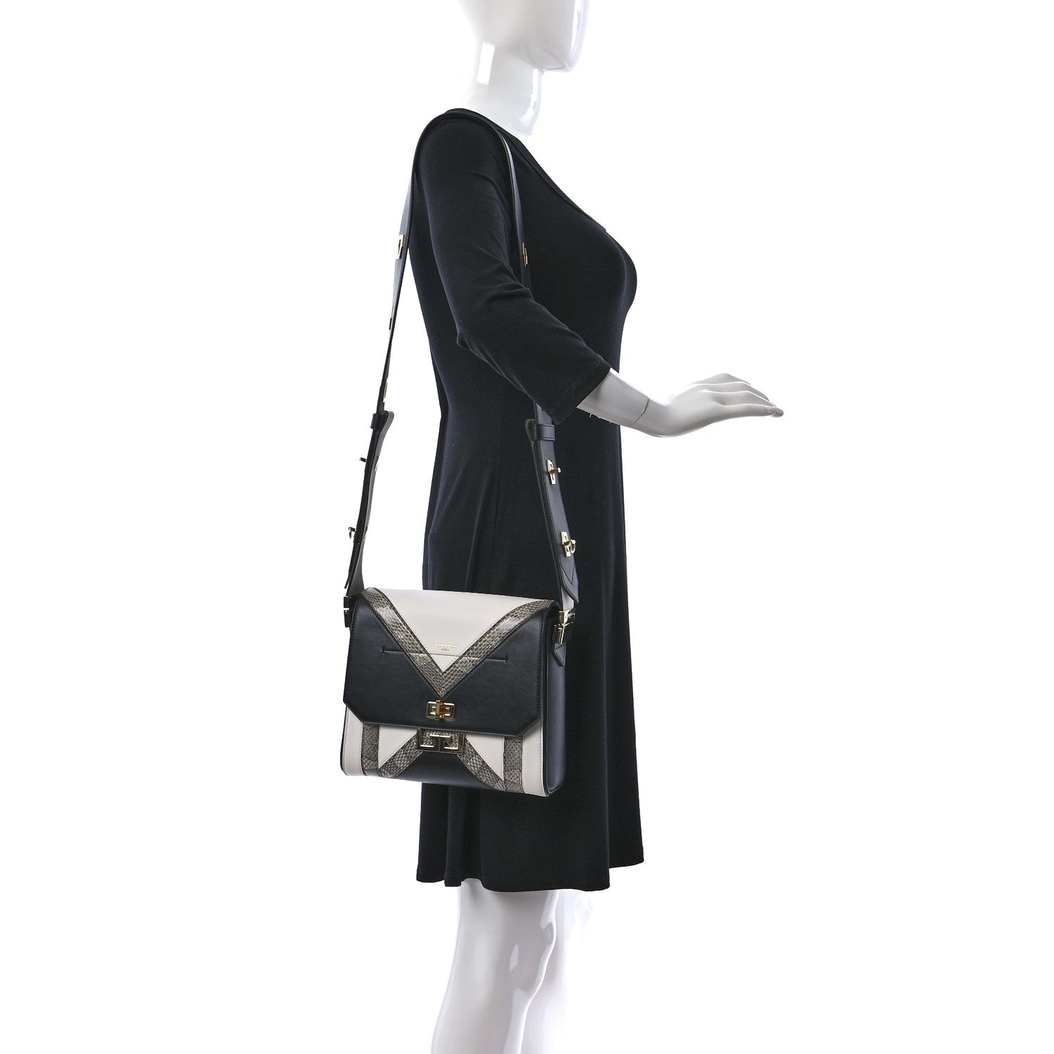 Givenchy Calfskin Snake Embossed Medium Eden Black White 2 of 8