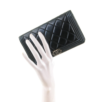 Chanel Lambskin Quilted Boy Yen Wallet Navy Blue Pearl 2 of 8