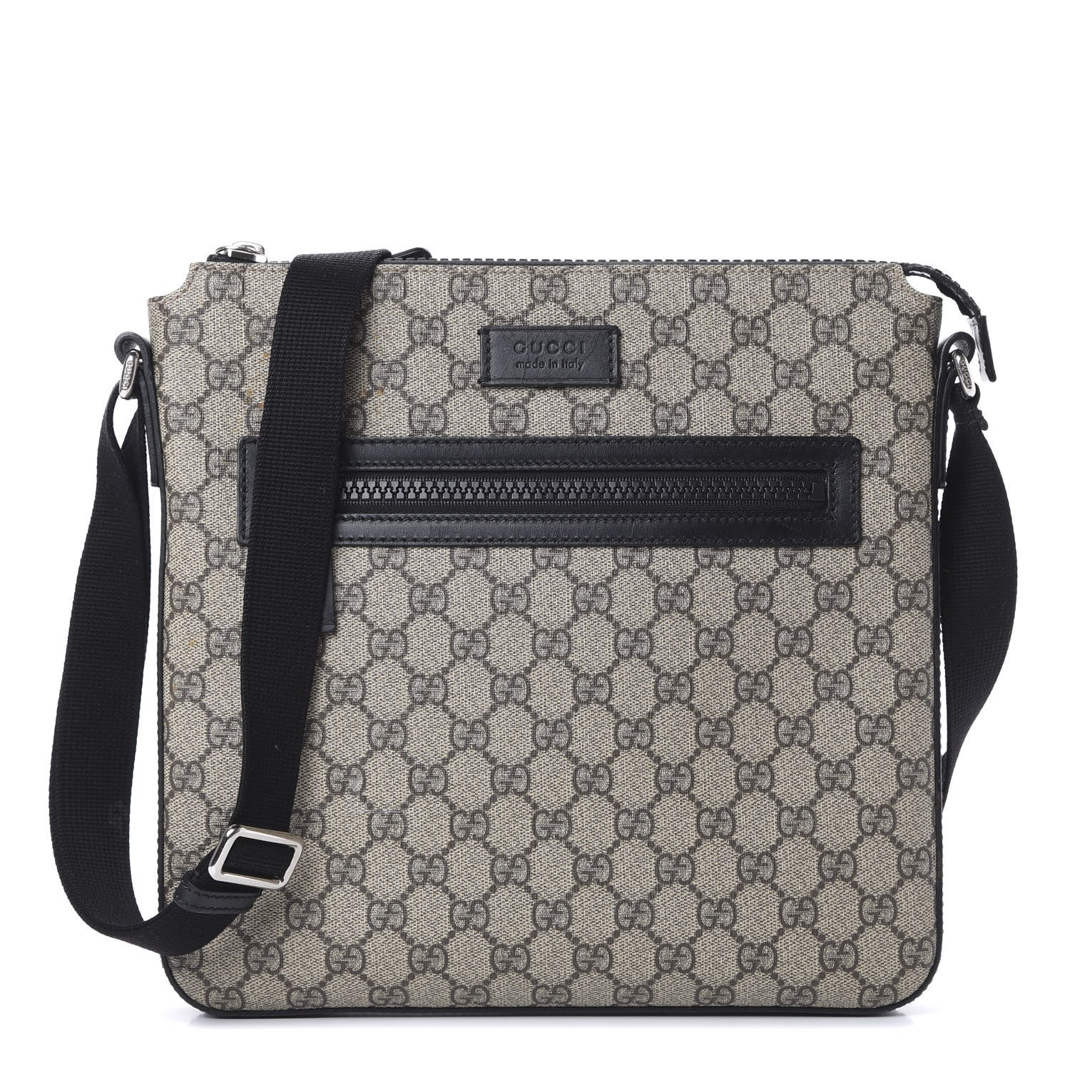 Gucci GG Supreme Monogram Flat Messenger Bag Black 1 of 11
