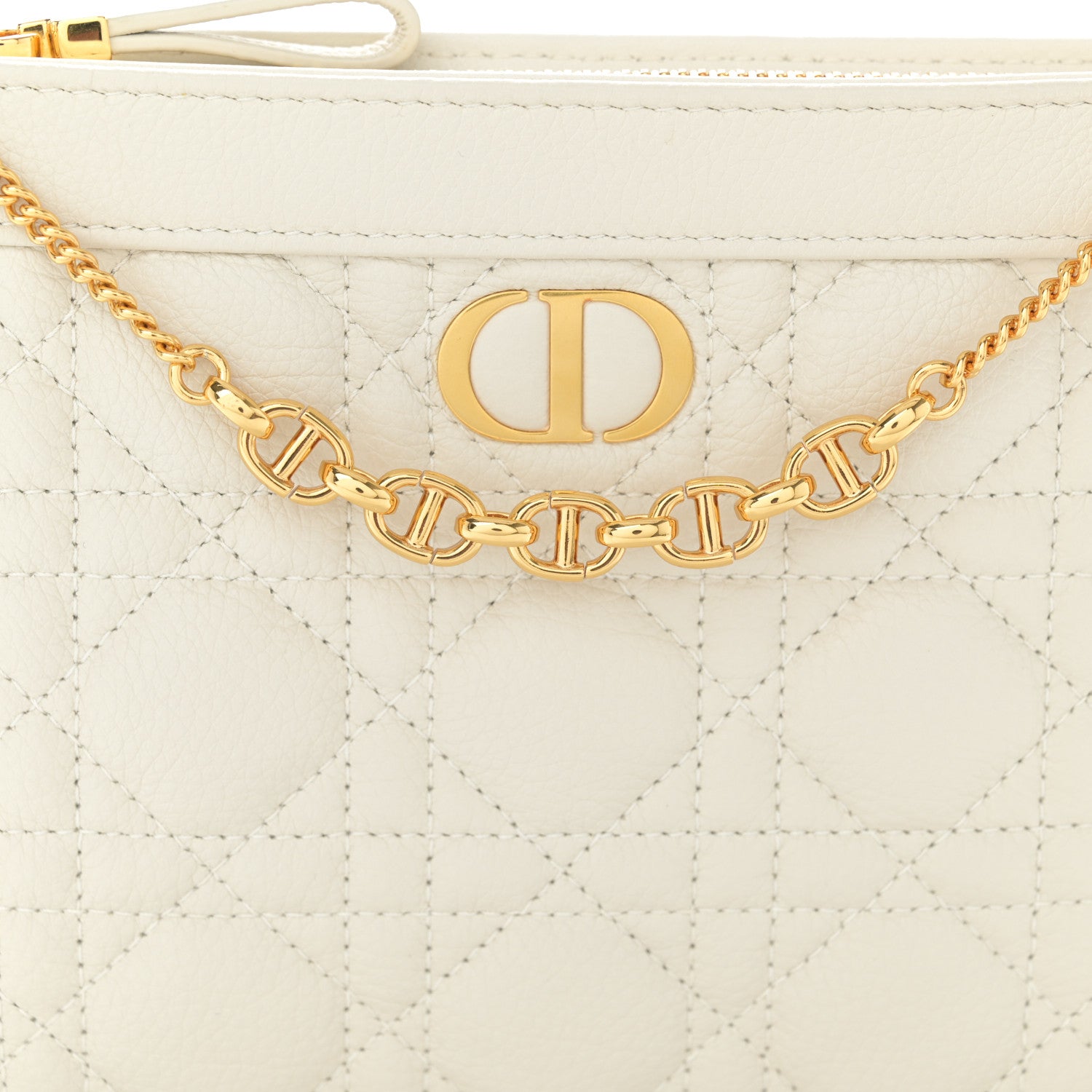 Christian Dior Calfskin Cannage Caro Zipped Pouch With Chain Latte 7 of 14