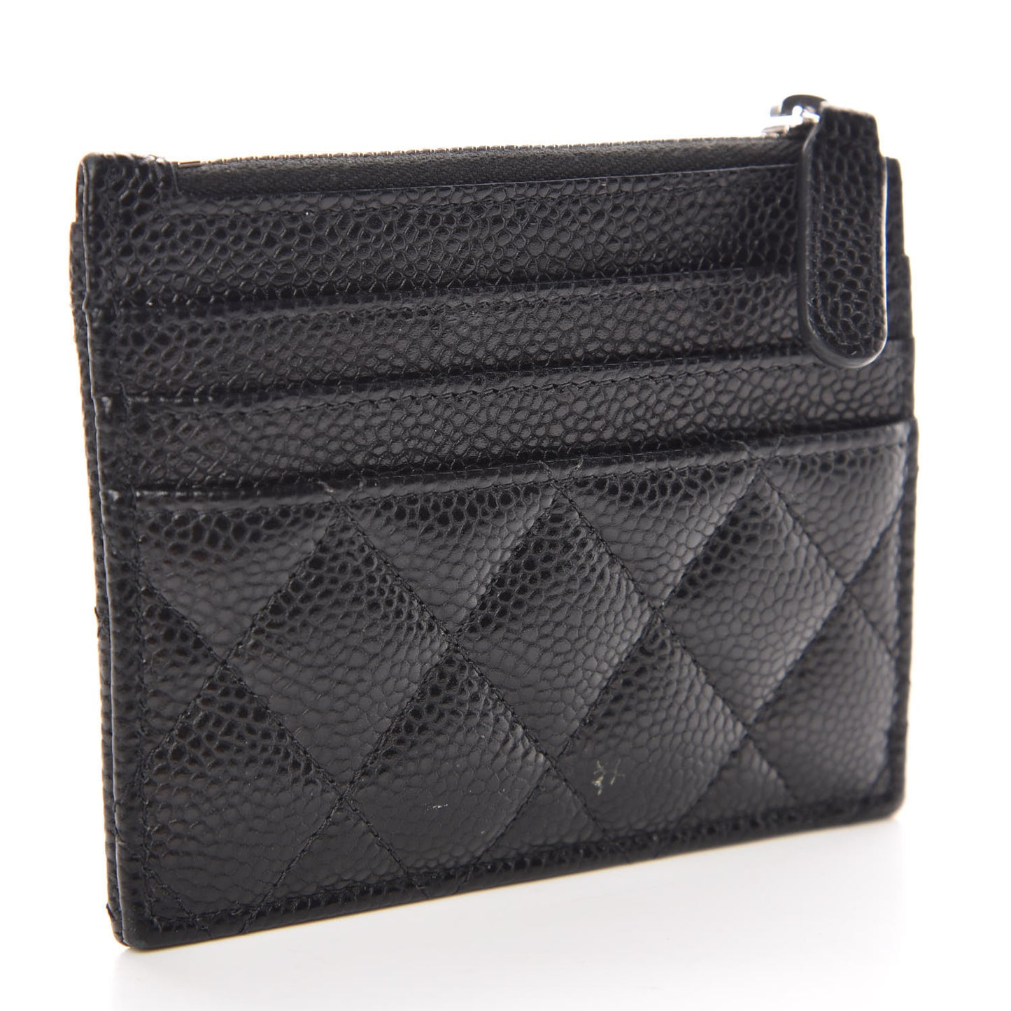 Caviar Quilted CC Zip Card Holder Black