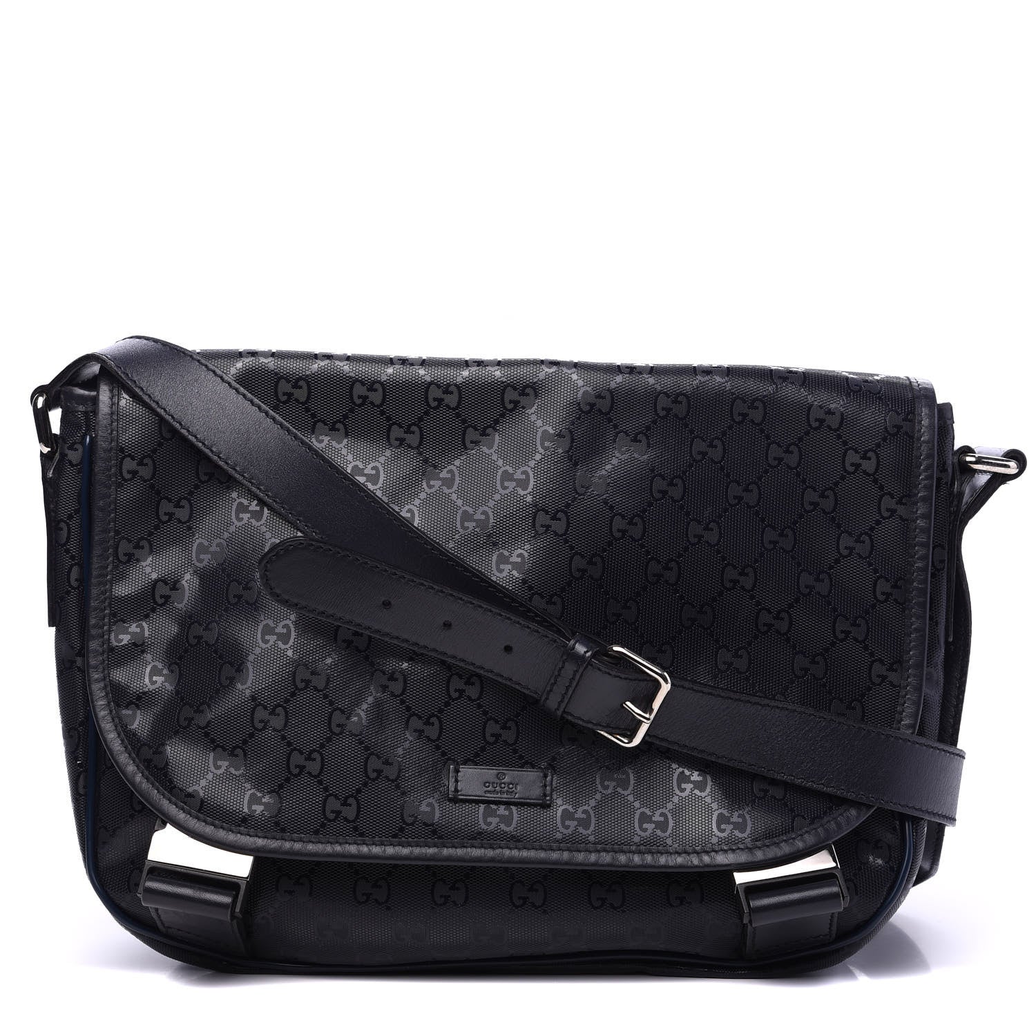 Gucci Imprime Monogram Medium Double Buckle Flap Messenger Bag Navy 1 of 9