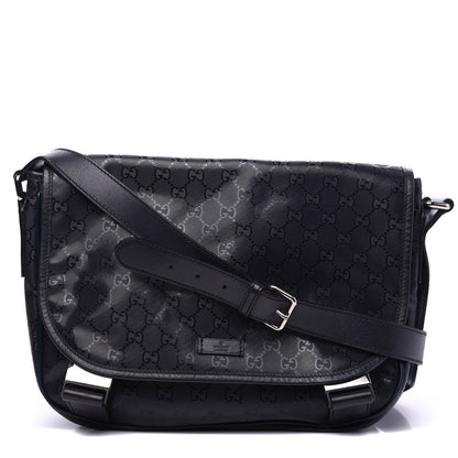 Gucci Imprime Monogram Medium Double Buckle Flap Messenger Bag Navy 1 of 9