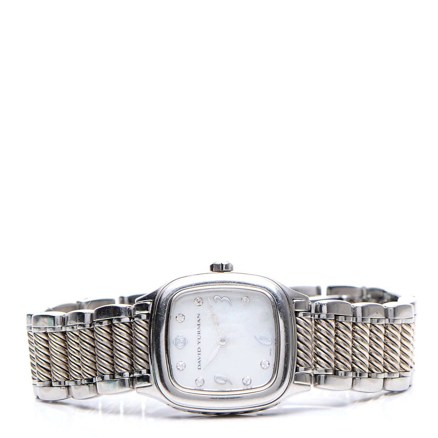 Stainless Steel Sterling Silver Diamond Mother of Pearl 25mm Thoroughbred Quartz Watch
