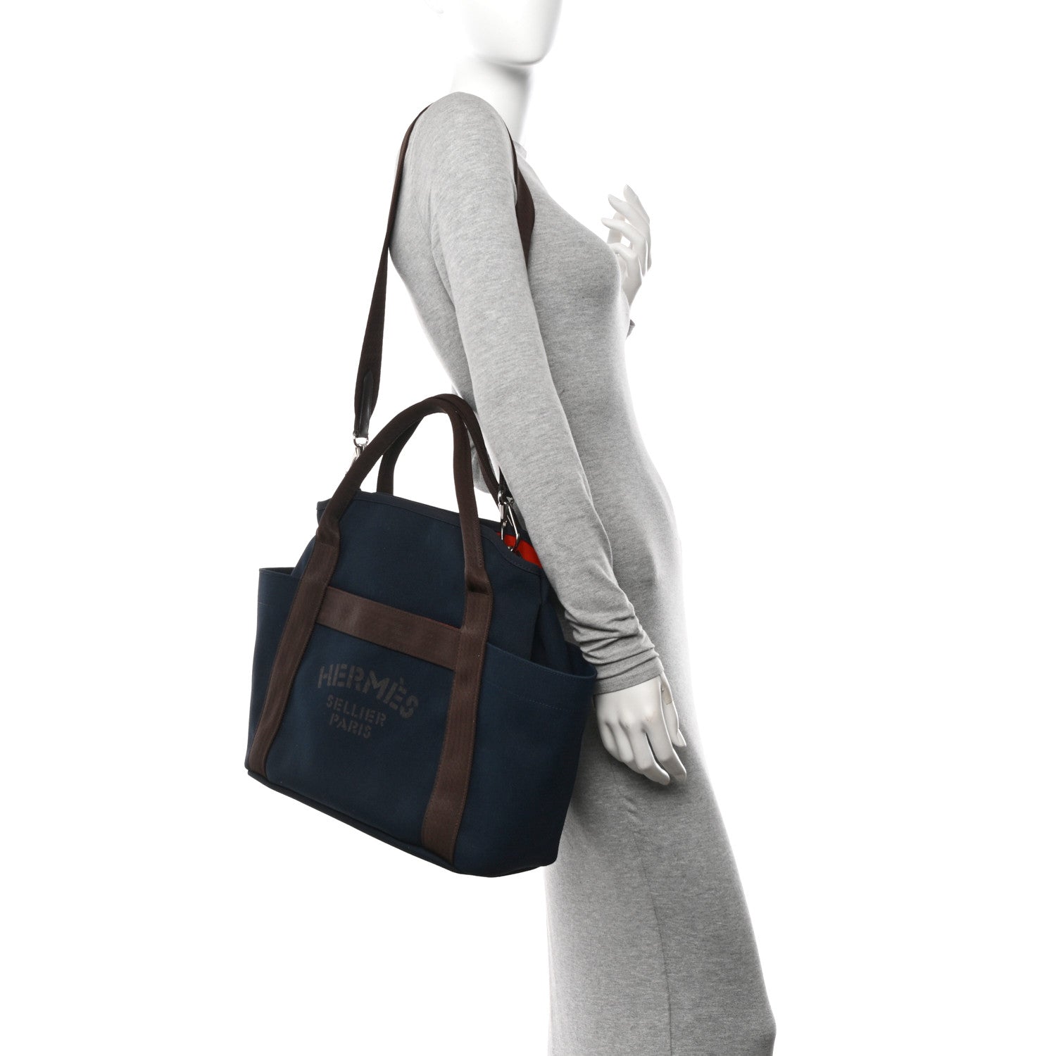 Hermes Toile Sac De Pansage Groom Bleu Navy Feu 3 of 13
