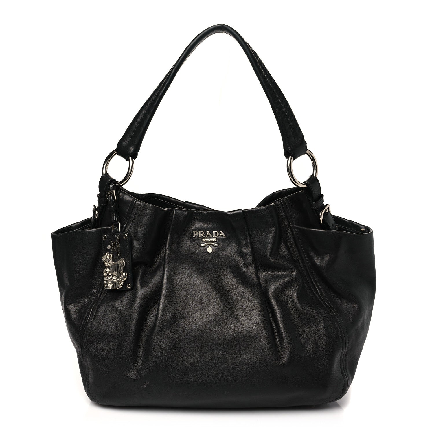 Prada Soft Calf Pleated Hobo Black 1 of 12