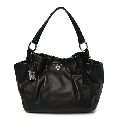 Prada Soft Calf Pleated Hobo Black 1 of 12