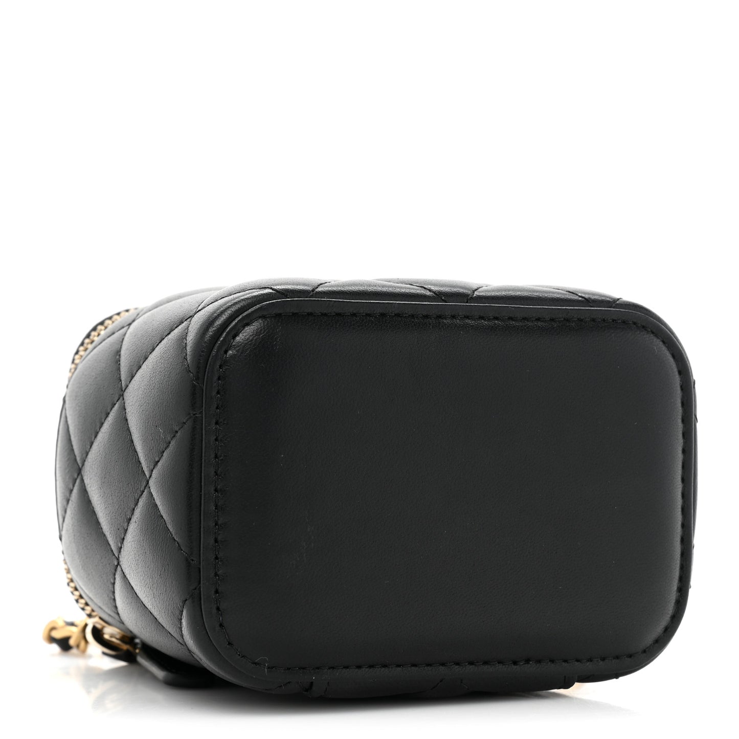 Lambskin Quilted Mini Pearl Crush Vanity Case With Chain Black