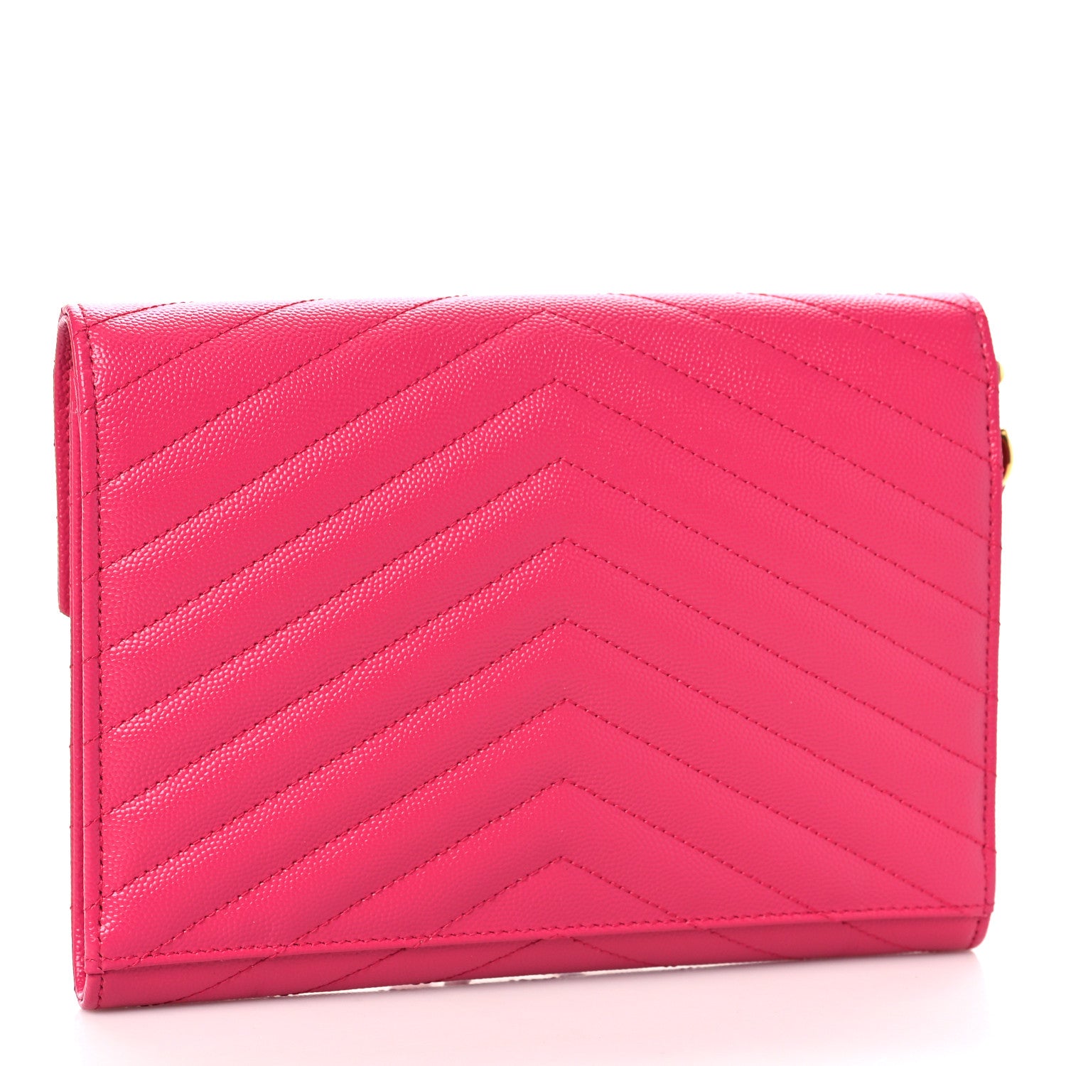 Saint Laurent Grain De Poudre Matelasse Chevron Monogram Envelope Clutch Fuchsia 3 of 8