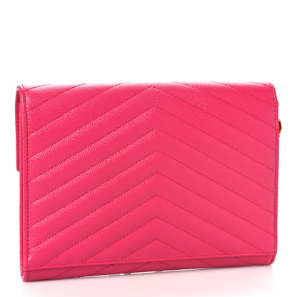 Saint Laurent Grain De Poudre Matelasse Chevron Monogram Envelope Clutch Fuchsia 3 of 8