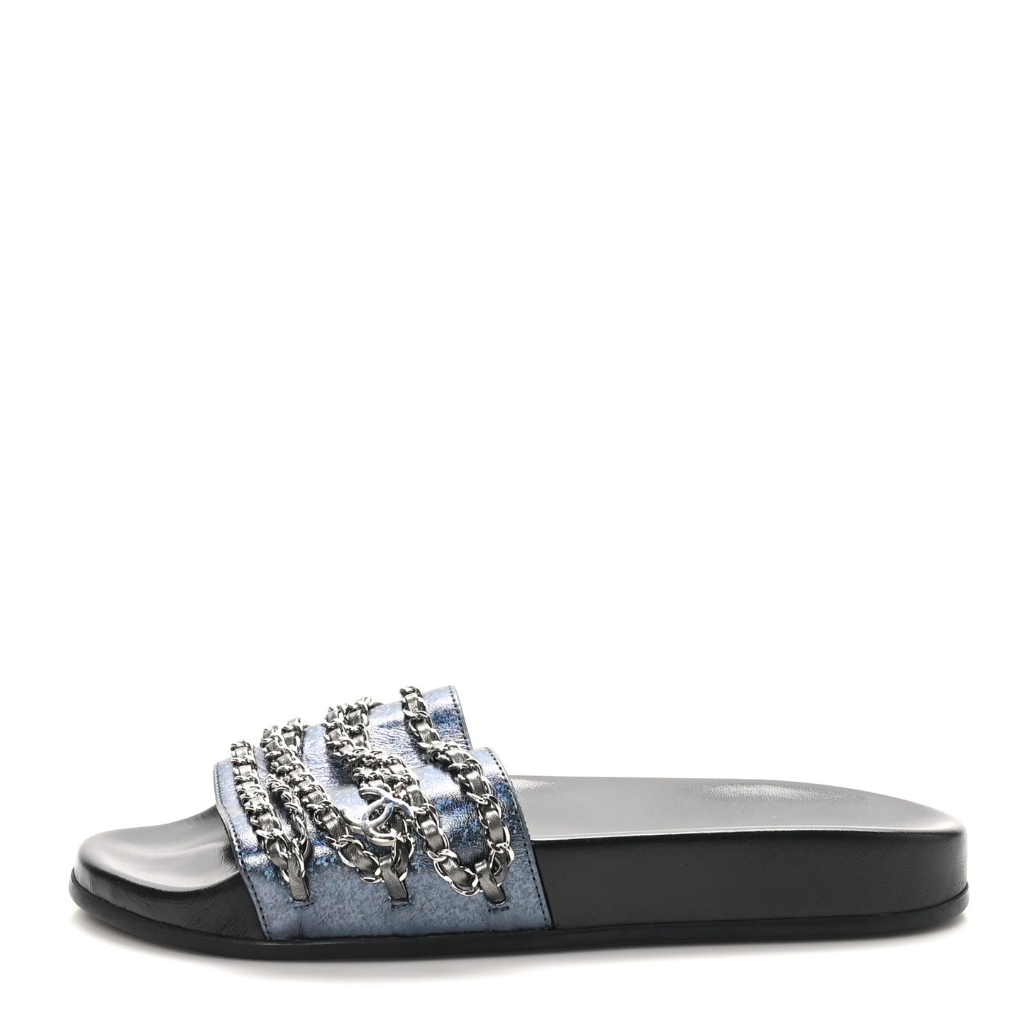 Fantasy Lambskin Chain Flat Sandals 40 Dark Blue