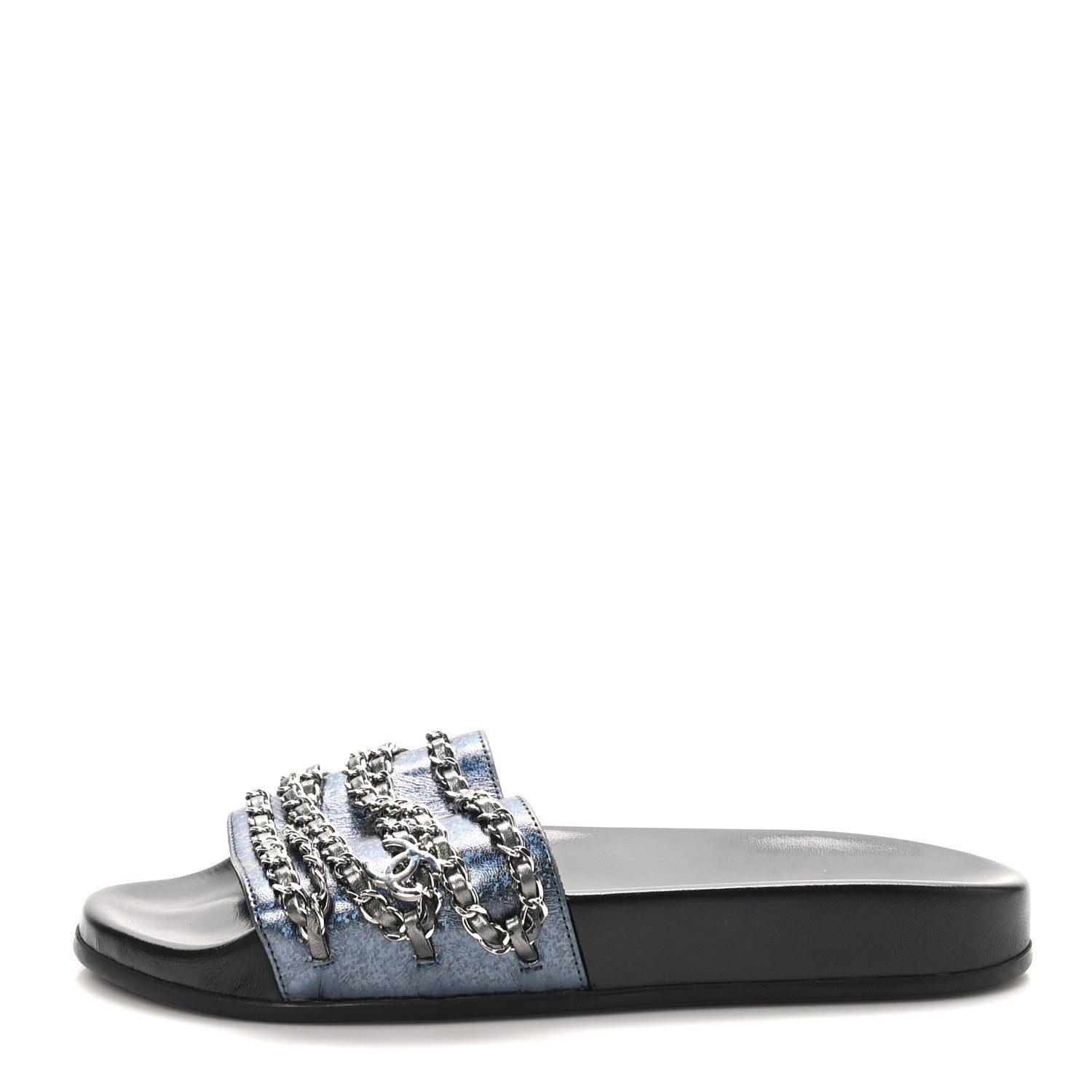 Chanel Fantasy Lambskin Chain Flat Sandals 40 Dark Blue 1 of 10