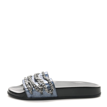 Chanel Fantasy Lambskin Chain Flat Sandals 40 Dark Blue 1 of 10
