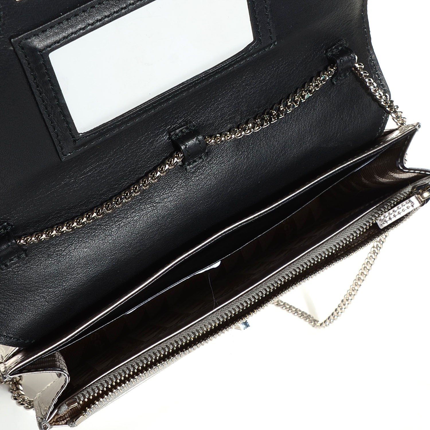 Proenza Schouler Embossed Patent Calfskin Crosshatch PS11 Chain Wallet Silver 5 of 7