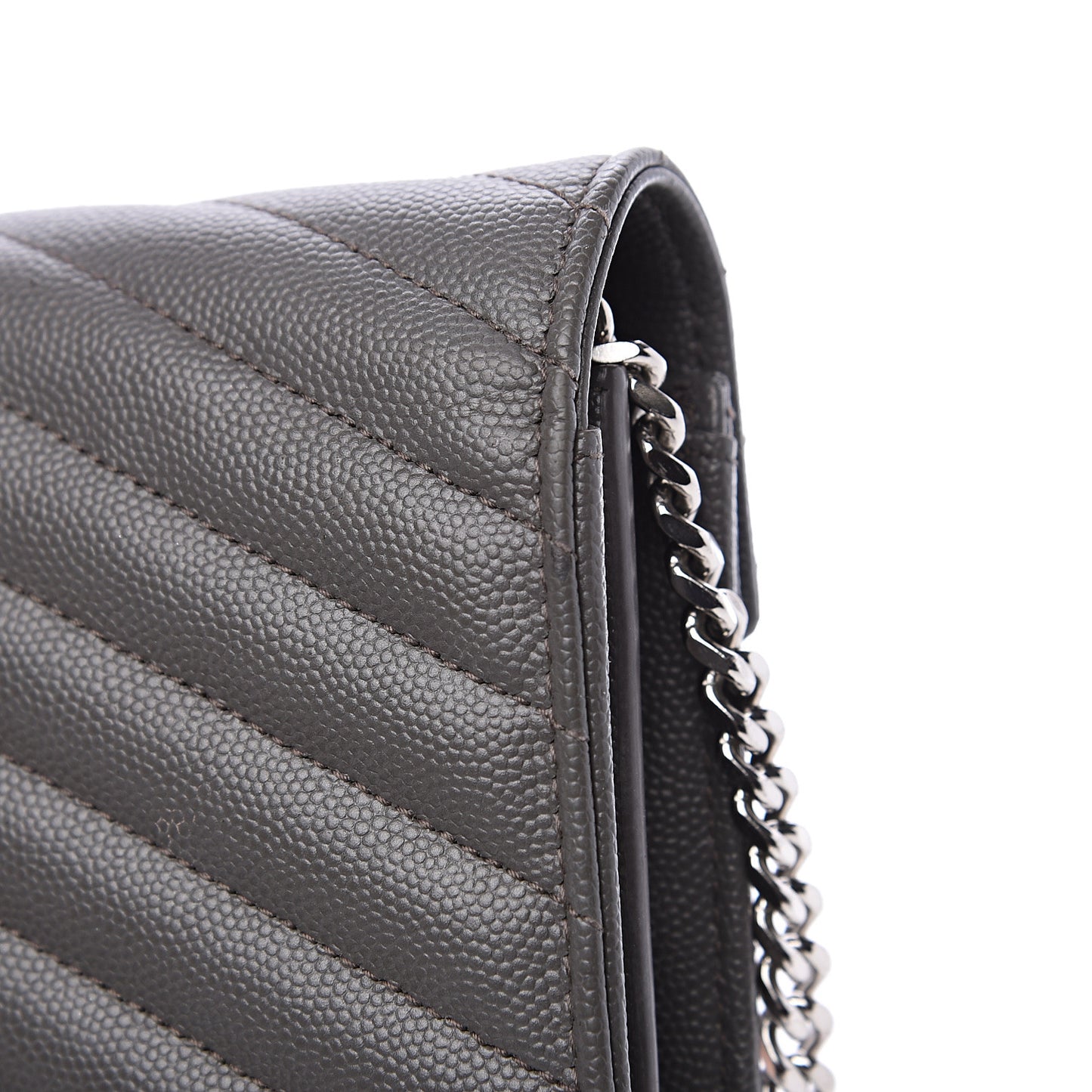 Grain De Poudre Matelasse Chevron Monogram Chain Wallet Fog