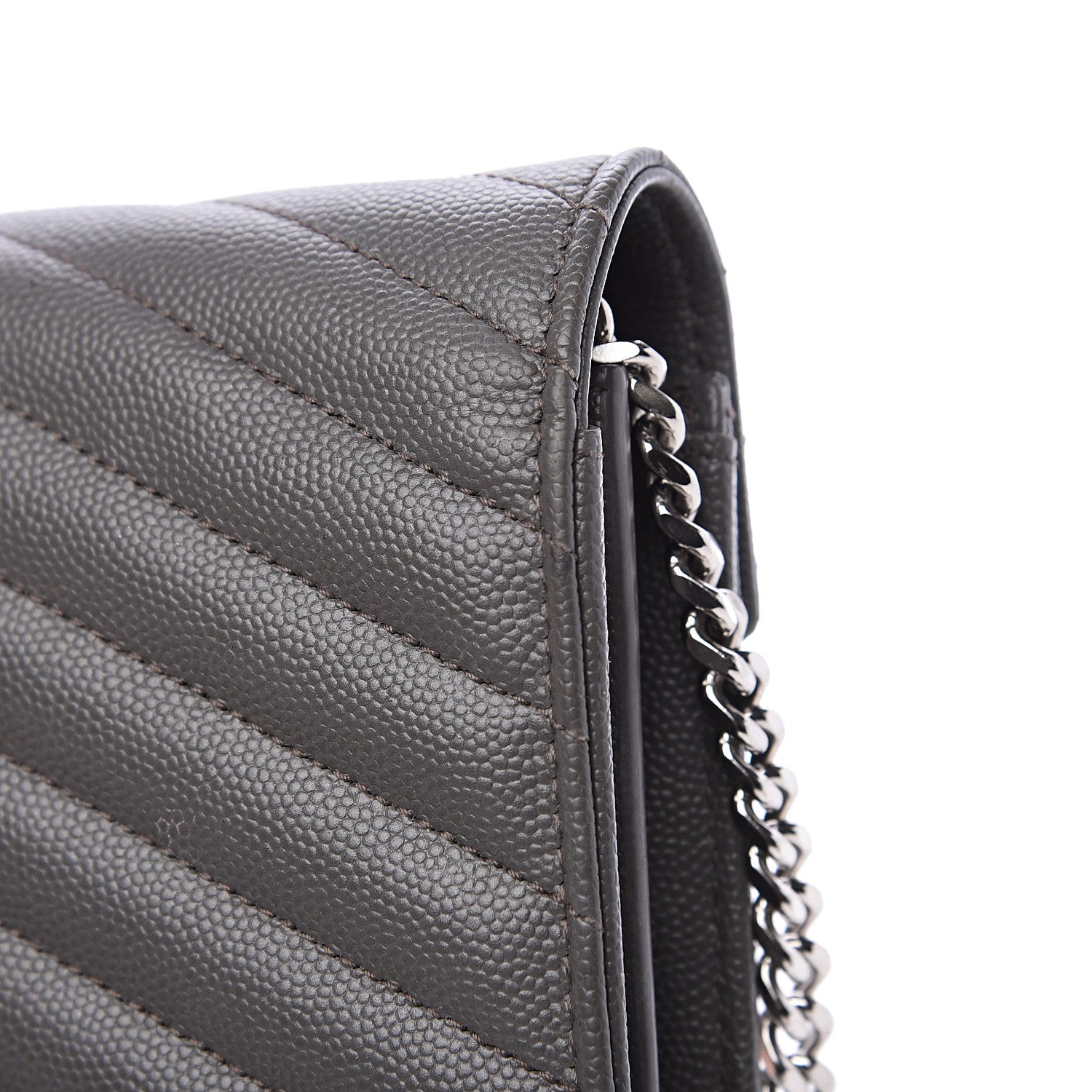 Saint Laurent Grain De Poudre Matelasse Chevron Monogram Chain Wallet Fog 12 of 12