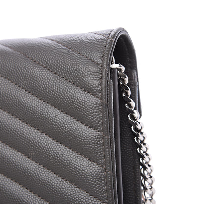 Saint Laurent Grain De Poudre Matelasse Chevron Monogram Chain Wallet Fog 12 of 12