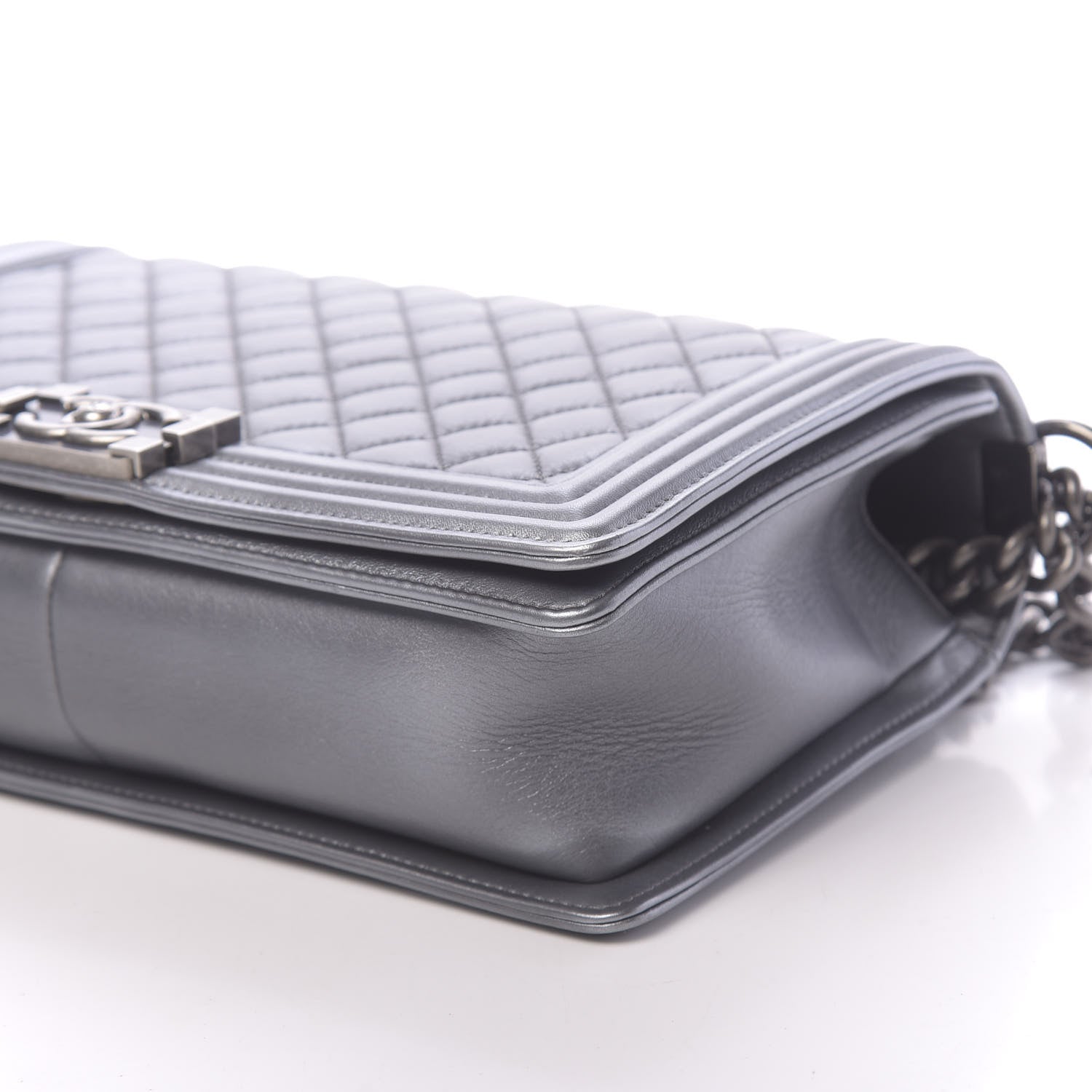 Chanel Metallic Calfskin Quilted New Medium Boy Flap Dark Silver 11 of 13