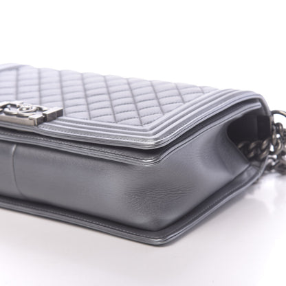 Chanel Metallic Calfskin Quilted New Medium Boy Flap Dark Silver 11 of 13