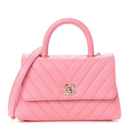 Chanel Caviar Chevron Quilted Mini Coco Handle Flap Pink 1 of 10
