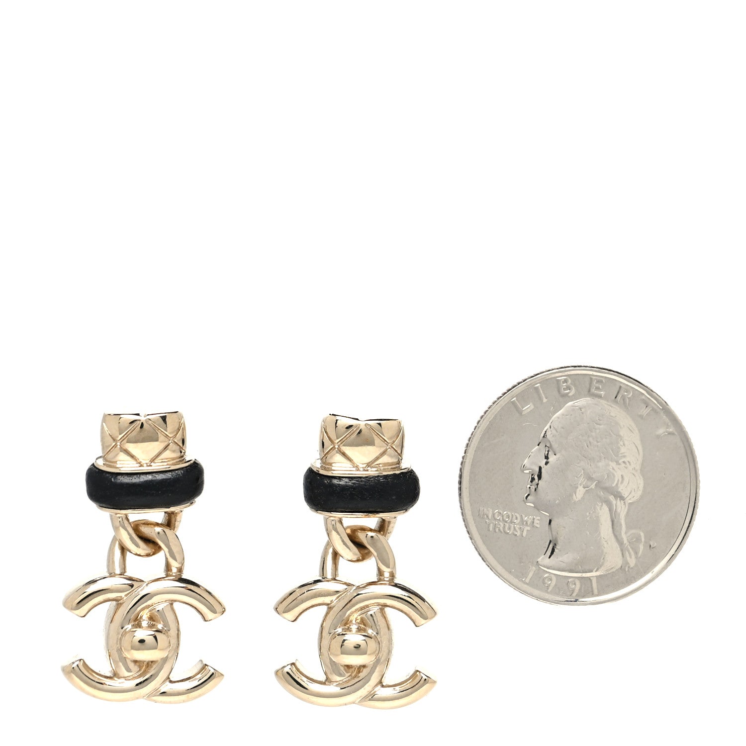 Chanel Lambskin CC Turnlock Drop Earrings Gold Black 2 of 4