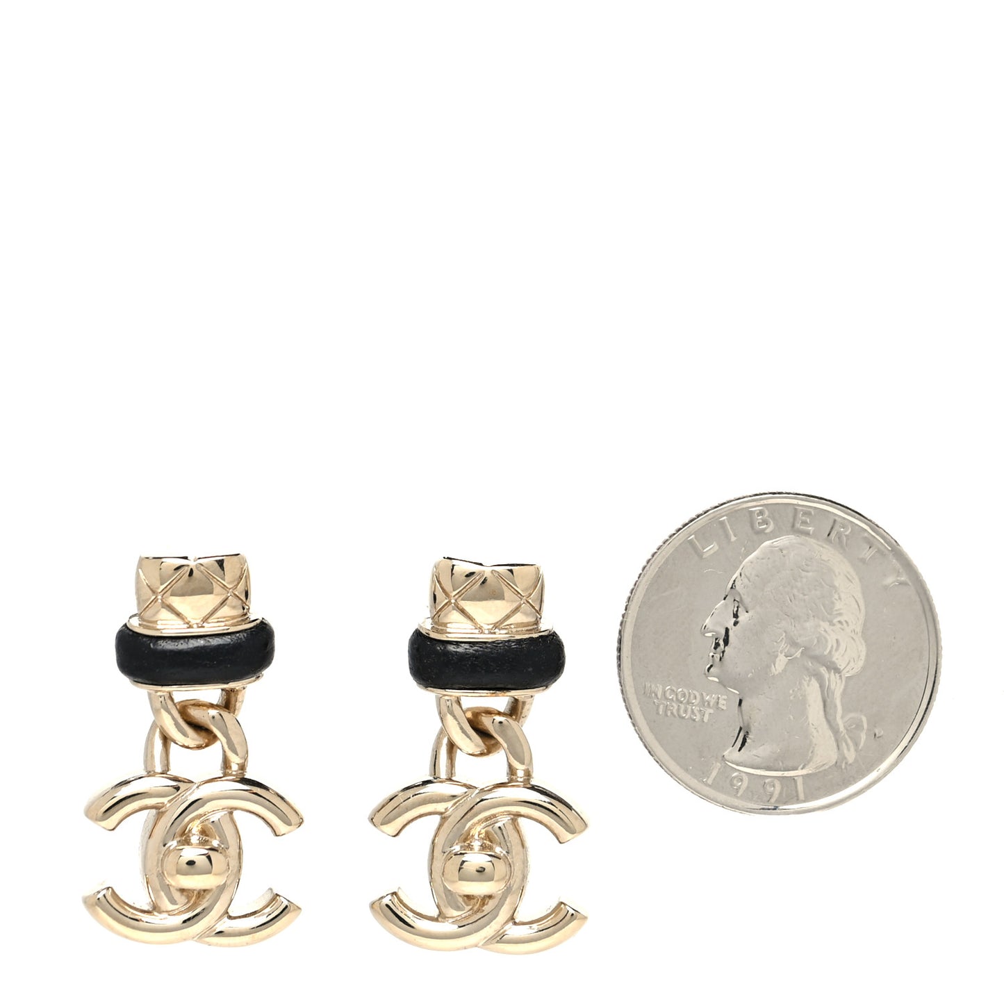 Lambskin CC Turnlock Drop Earrings Gold Black