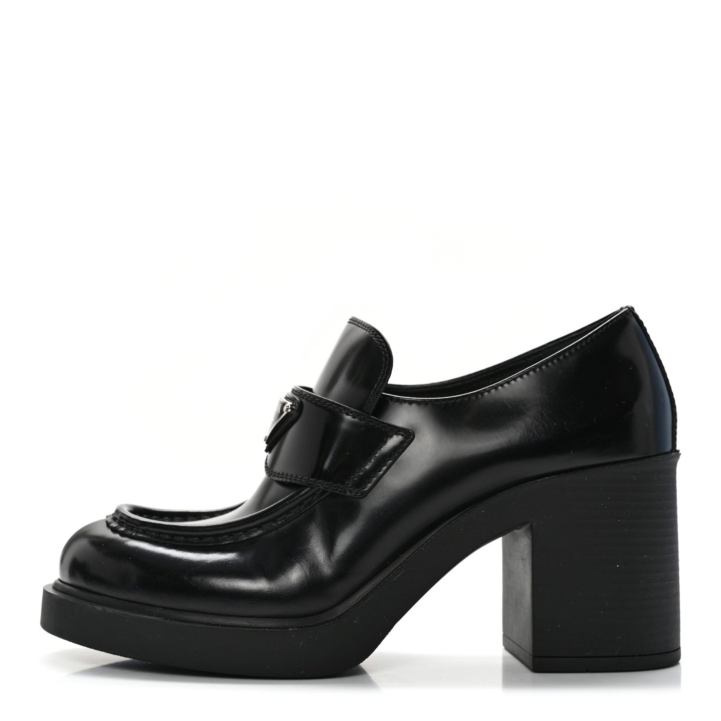 Spazzolato Metal Triangle Logo 85mm Loafers 39.5 Black