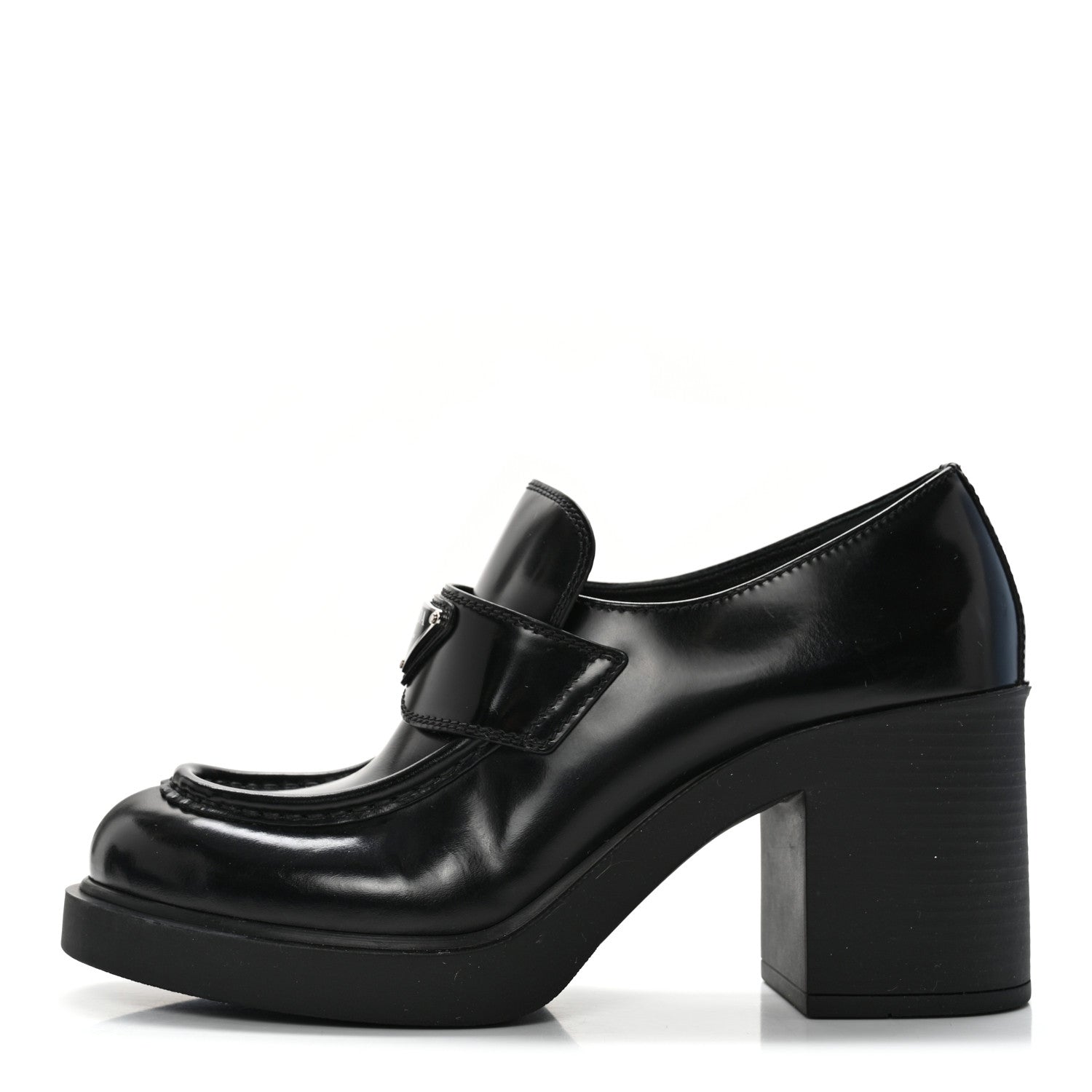 Prada Spazzolato Metal Triangle Logo 85mm Loafers 39.5 Black 1 of 9