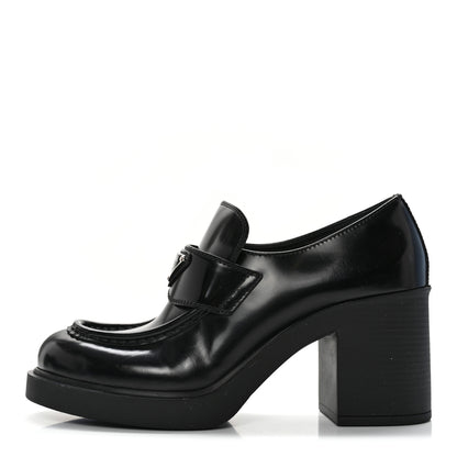 Prada Spazzolato Metal Triangle Logo 85mm Loafers 39.5 Black 1 of 9