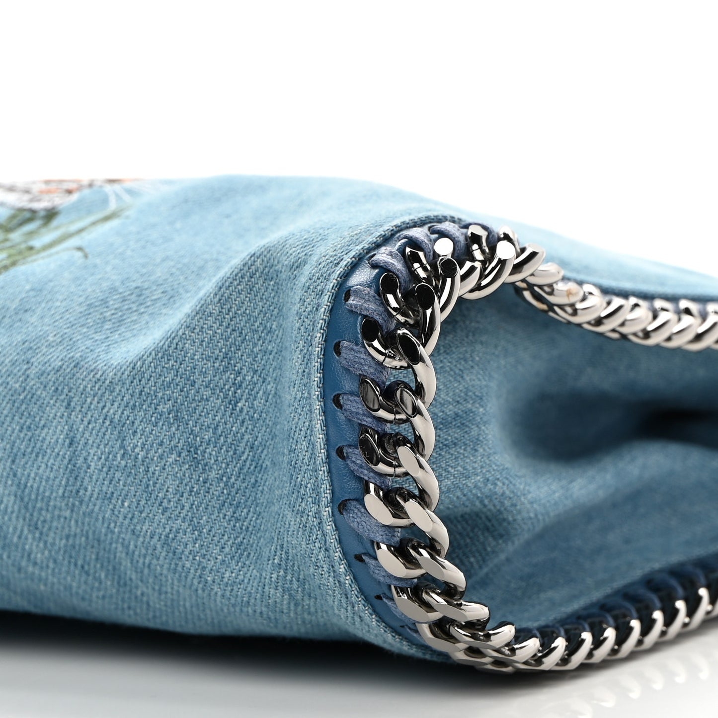 Denim Embroidered Tiger Mini Falabella Tote Blue