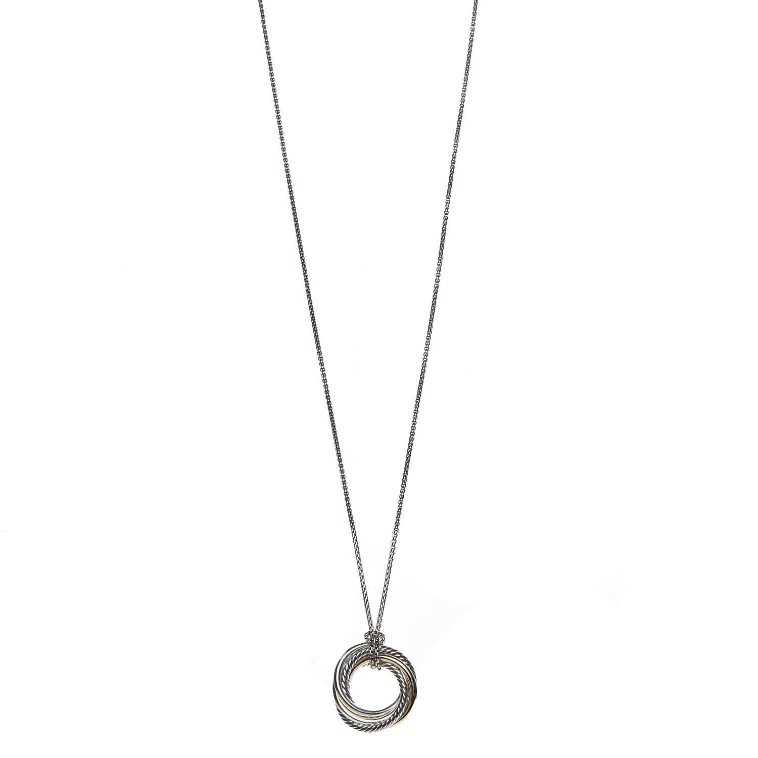 David Yurman Sterling Silver 14K Yellow Gold 28mm Crossover Pendant Necklace 1 of 5