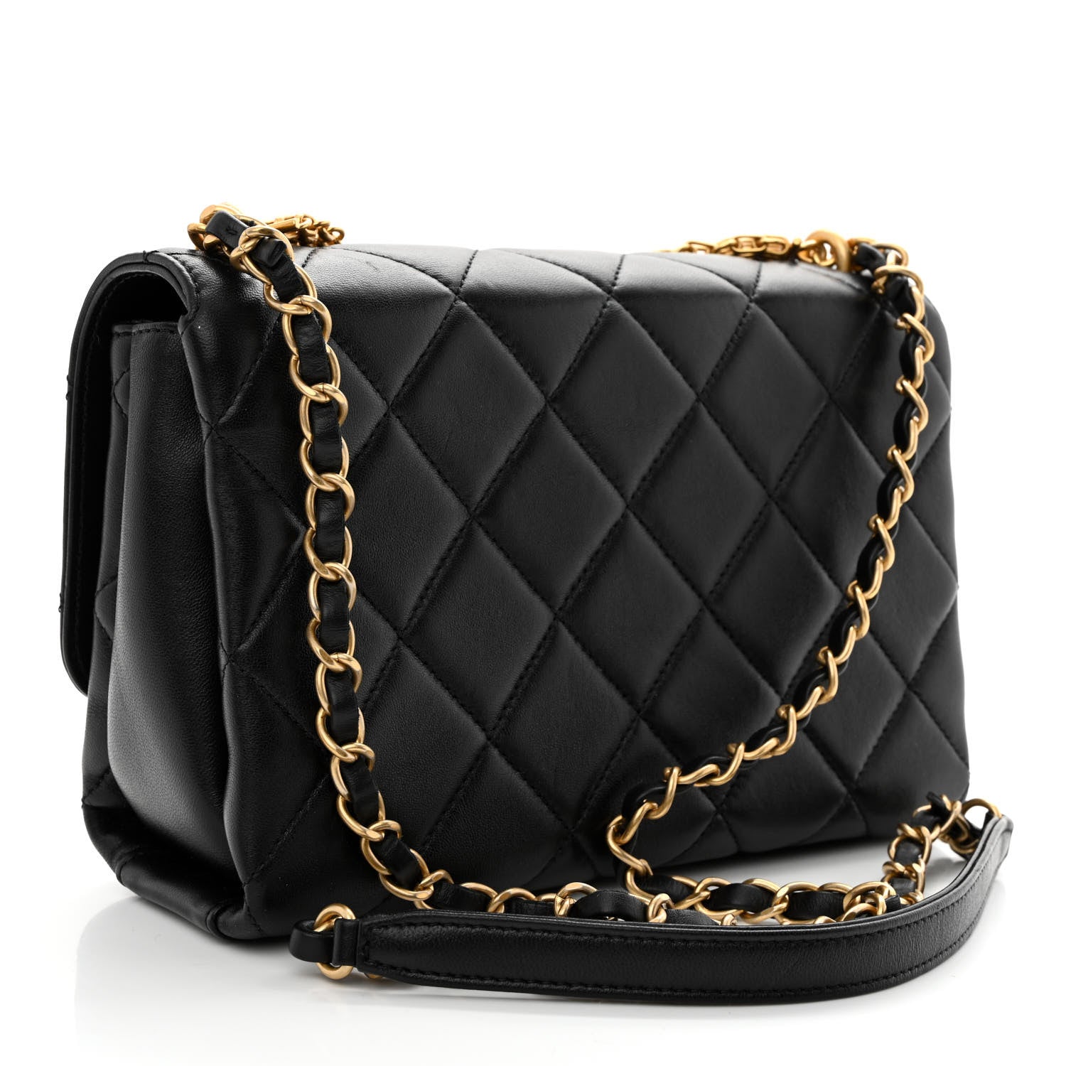 Chanel Lambskin Quilted CC Crystal Logo Chain Flap Black 3 of 11