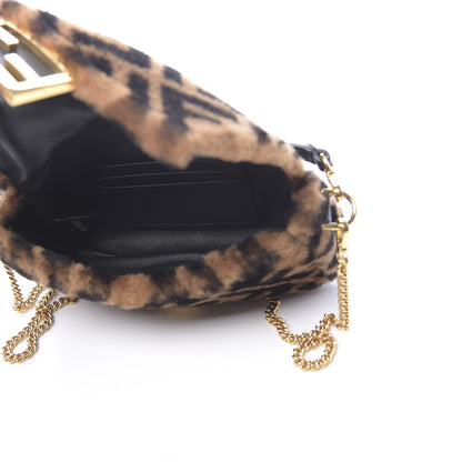 Fendi Shearling Vitello Dolce Macro FF 1974 Mini Baguette Tobacco Black 5 of 11