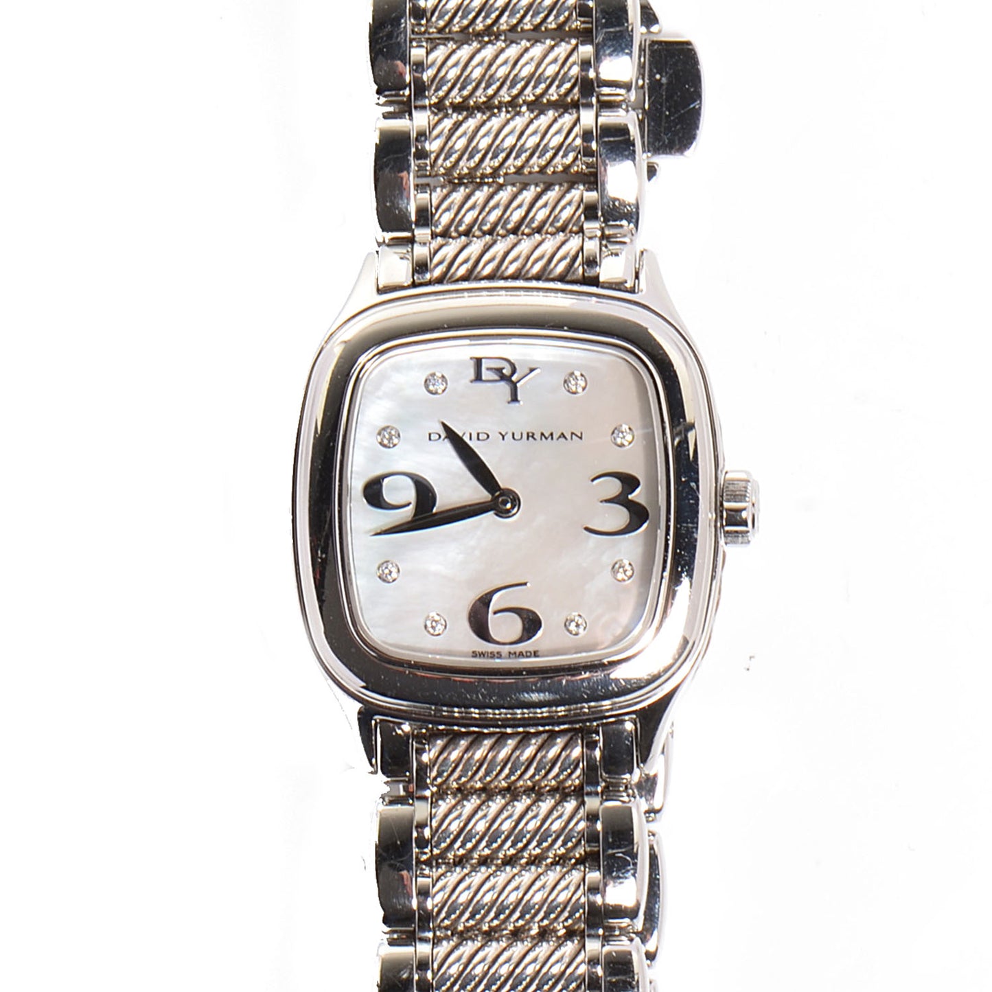Stainless Steel Sterling Silver Diamond Mother of Pearl 25mm Thoroughbred Quartz Watch