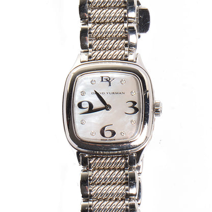 David Yurman Stainless Steel Sterling Silver Diamond Mother of Pearl 25mm Thoroughbred Quartz Watch 1 of 7