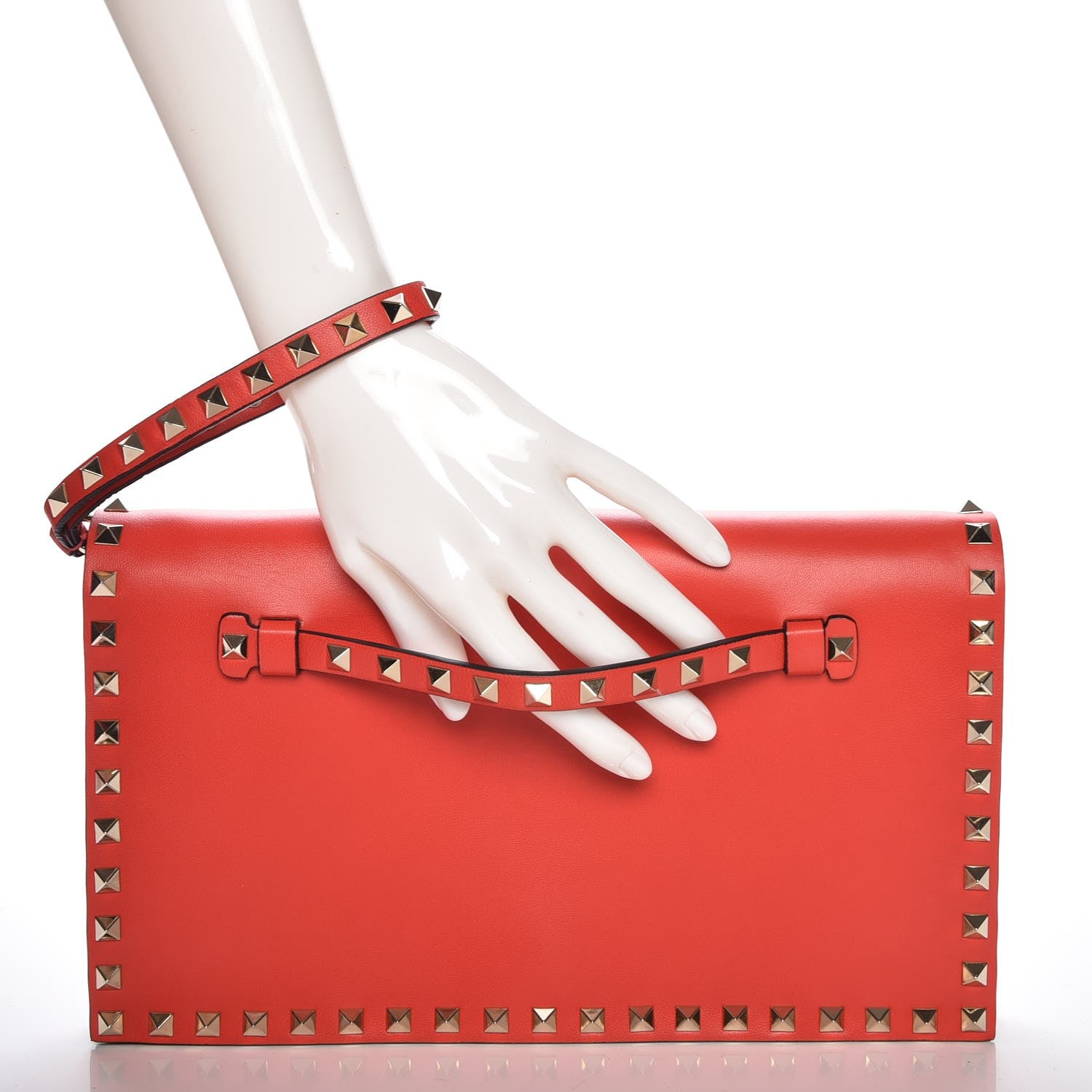 Valentino Garavani Nappa Rockstud Wristlet Clutch Deep Orange 2 of 7