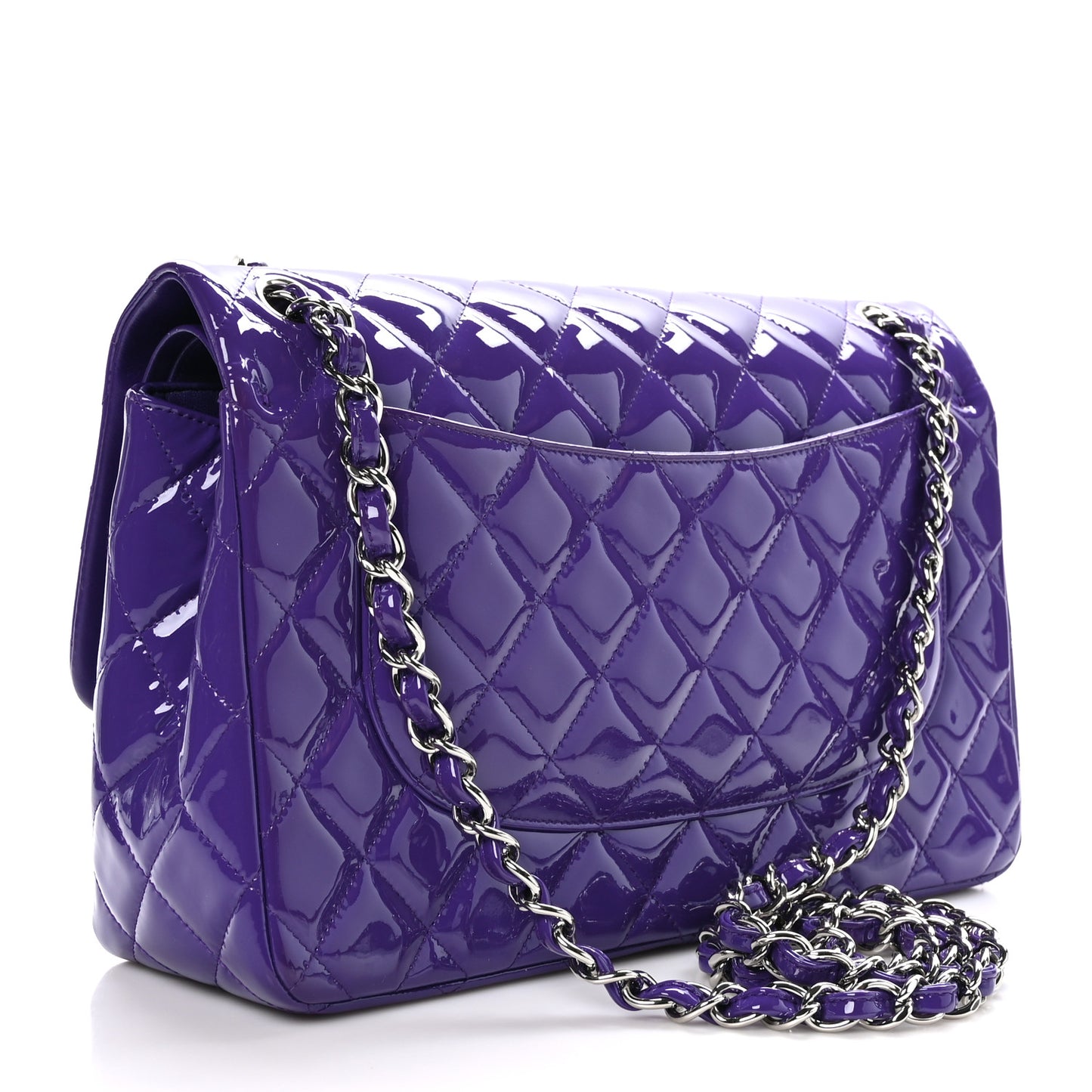Patent Calfskin Quilted Jumbo Double Flap Purple