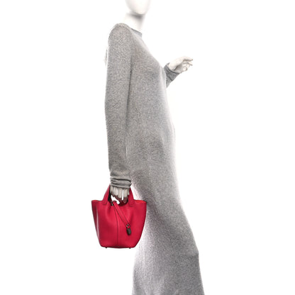 Hermes Taurillon Clemence Swift Eclat Picotin Lock 18 PM Framboise Rouge Sellier 2 of 13