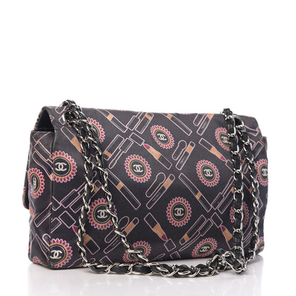 Chanel Satin Printed Lipstick Small Single Flap Black 2 of 10