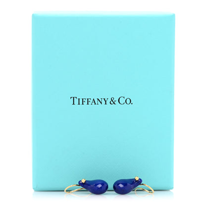 Tiffany 18K Yellow Gold Lapis Lazuli Elsa Peretti Teardrop Earrings 4 of 4