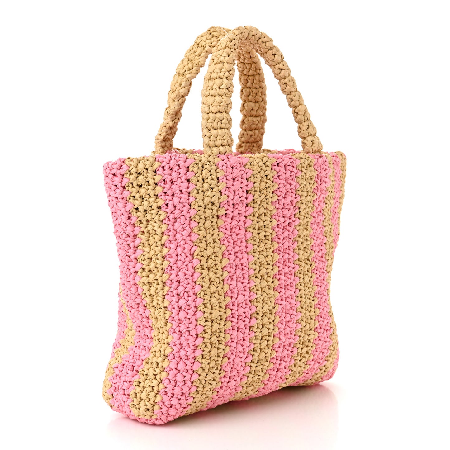 Yarn Raffia Effect Crochet Striped Small Logo Tote Naturale Petalo
