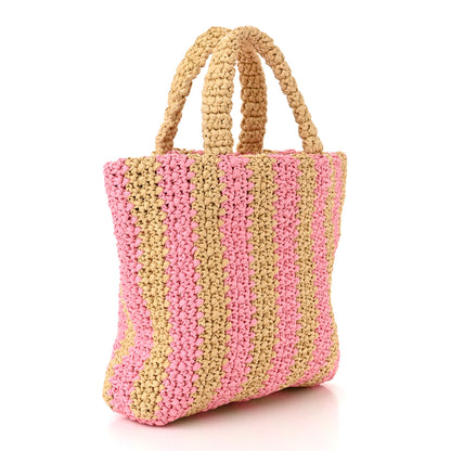 Prada Yarn Raffia Effect Crochet Striped Small Logo Tote Naturale Petalo 3 of 9
