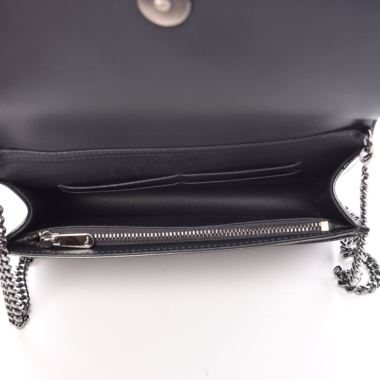 Metallic Patent Micro-Cannage Diorama Wallet on Chain Pouch Black