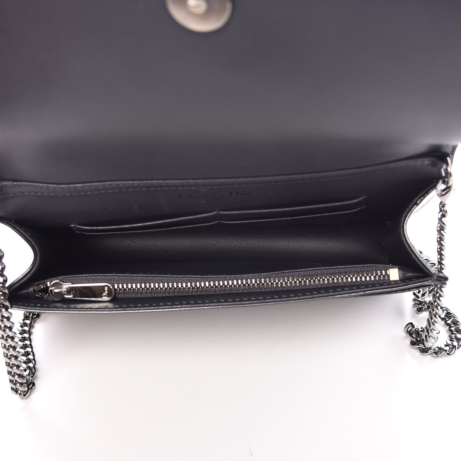 Christian Dior Metallic Patent Micro-Cannage Diorama Wallet on Chain Pouch Black 5 of 9