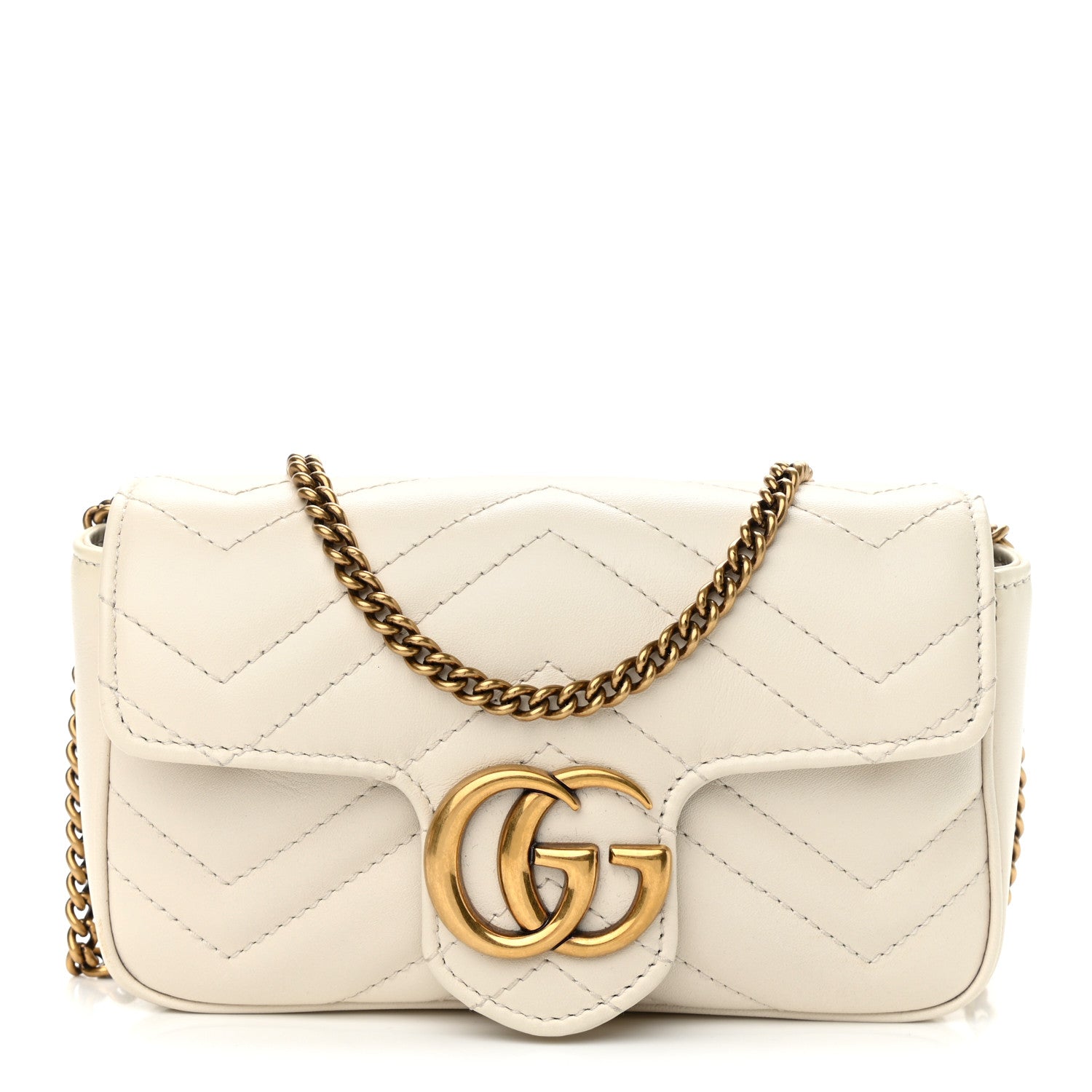 Gucci Calfskin Matelasse Super Mini GG Marmont Shoulder Bag White 1 of 10