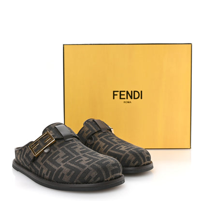 Fendi Fabric Jacquard Nappa FF Womens Sabot Mules 39 Tobacco Black 9 of 10