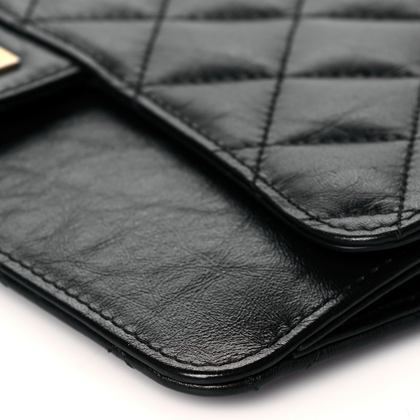 Aged Calfskin Quilted 2.55 Reissue Pouch With Chain Handle Black